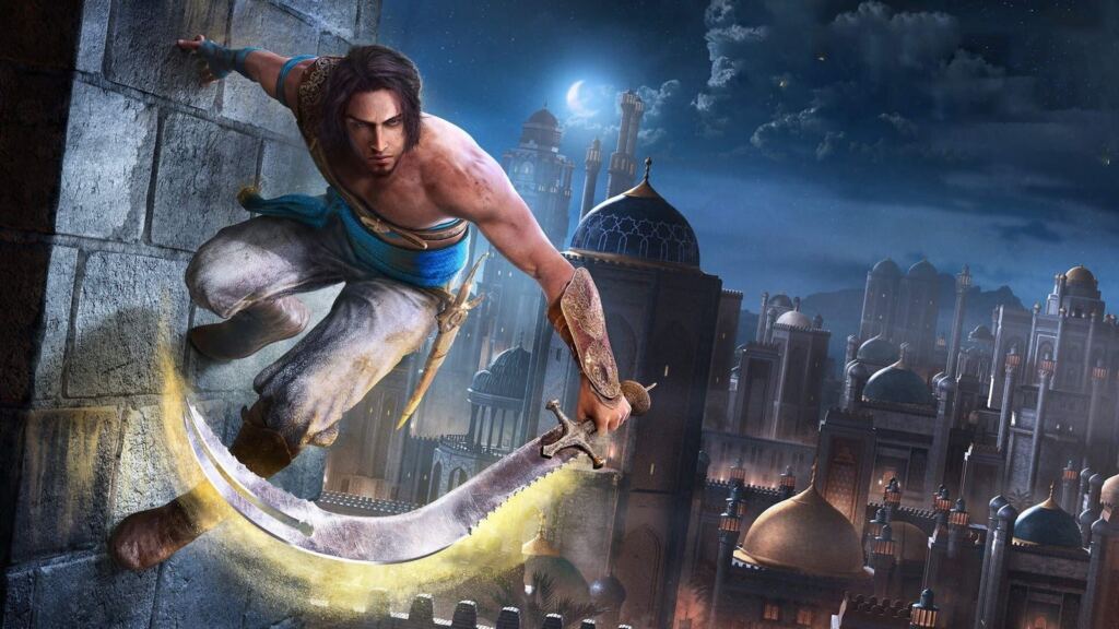 Arte oficial do remake cancelado de Prince of Persia: The Sands of Time, com o Príncipe correndo pela parede